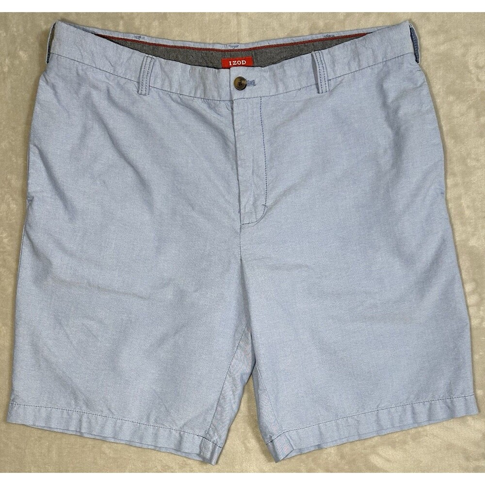 IZOD Mens Size 38 Light Blue Cotton Flat Front Casual Golf Chino Shorts